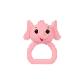 Pink elephant silicone baby teether with textured ears and easy-grip ring handle - Elephant Rattle Teether / Pink