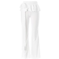 Detalle de pantalones acampanados blancos de tiro alto con volantes y cinturón largo - L / Blanco