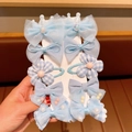 Set of 10 light blue cartoon hair clips with bows and pearls for girls and toddlers - 559# Blue 10pcs Set