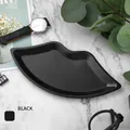 Matte black stainless steel lip-shaped jewelry tray for stylish desktop storage - Stainless Steel / Lip Shape Black (24*11cm)