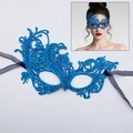 Elegant dark blue lace masquerade mask with intricate cutouts and silk ribbon ties - One Size / Bronzing Lake Blue