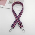 Adjustable woven replacement bag strap with pink and blue wave pattern and silver hooks - Bright Pink Blue Coffee + Silver Hook