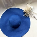 Cappello da sole estivo a tesa larga in paglia intrecciata blu reale vivace da donna - M (56-58cm) / Blu Zaffiro