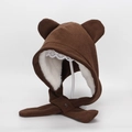 Braune Cord-Kapuzenschal mit Bärenohren und warmem weißem Plüschfutter für Kinder - 52CM(2-4 Jahre) / Brauner Bärenohren Integrierter Knopfstil (B2)