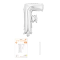 Silberner Folienballon Buchstabe F für Geburtstage mit Verpackung und Halm - Buchstabe F / Silber