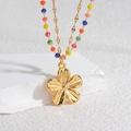 Double-layered 18K gold stainless steel necklace with colorful beads and flower pendant - Flower Pendant Style (N2128-hd)