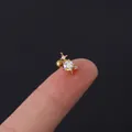 20G gold stainless steel cartilage stud earring with AB rainbow crystal and zircons - Starburst Round Aurora Gemstone Style (HSPJ308-6#G)