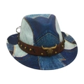 Cappello da cowboy per bambini con stampa denim, testa di toro e fascia in cuoio - Taglia Bambini / Blu Reale