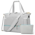 Grey waterproof duffel bag with matching cosmetic pouch and external USB charging port - Gray