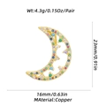 Close-up of golden moon earrings with colorful gems, 23mm size detail on copper material - Colored Zirconia Moon Style (XL-302-A) / Pendant