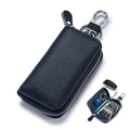 Custodia per chiavi auto in vera pelle blu scuro con cerniera e fessure per carte - Blu Reale