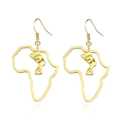 Goldene Edelstahl Ohrhänger mit Afrika-Karte und Nofretete-Silhouette im Design - Karte Nofretete Haken Stil / E177 Gold