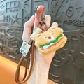 Cute plush bear keychain cute bag charm, soft stuffed animal keyring for car keys backpacks. - Hamburger