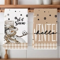 Christmas snowman and Hello Winter kitchen towel set with plaid patterns on wooden rod - Mjbt66-22(2pcs)