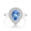 Elegante ring met peervormige blauwe edelsteen en sprankelende halo van 925 zilver - US 6 / Blauw