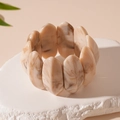 Detailed view of the marbled acrylic oval links on this retro elastic wide bracelet - Rice White Geometric Elastic (79#)