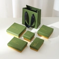 Forest green jewelry gift box set with gold trim and matching tote bag for necklaces - Green And Gold Heaven And Earth Lid Box (general Blessing) / Size 1 5*5*3cm