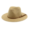 Handwoven Panama straw hat with brown braided leather band and bohemian tassel detail - M (56-58cm) / Khaki