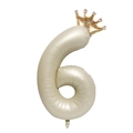 Cream beige number 6 foil balloon with a golden crown for birthday party decoration - Cream White Crown Number 6