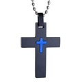 Punk stijl roestvrijstalen ketting met een zwarte rechthoekige hanger en blauw kruis - Alleen Hanger / Zwart en blauw