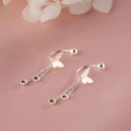 Elegant silver butterfly tassel earrings with delicate long beaded chain fringe design - Butterfly Tassel Round Bead Pendant (A186)