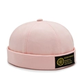 Pink cotton twill miki hat with rolled edge and black rectangle woven patch - Pink (Woven Label)