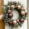 40cm Christmas wreath with green pine needles and champagne gold decorative balls - Gold Coffee 40cm with Lights