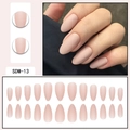 Macro view of matte nude almond press-on nails set including 24 pieces in SDM-13 style - Soft Pink (SDM-13)