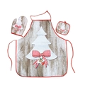 Christmas kitchen set with apron, heat glove and pot mat featuring white tree design - Bowknot Christmas Tree