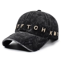Gorra de béisbol de mezclilla gris oscuro con bordado NYFTCH KMT 3D y acabado desgastado - Ajustable / Negro