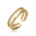 Minimalist double layer 18K gold plated copper ring with cubic zirconia accents - Adjustable Open / Gold (14495)