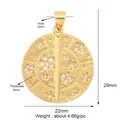 Golden micro-pave disc pendant with zircon flowers and star motif, 22mm diameter - Star Flower Round / Gold