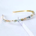 Handmade gold crystal crown headband featuring colorful amethyst and quartz stones - Single Row / Morganite-Single Row
