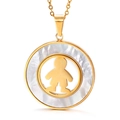 Gold stainless steel necklace with mother of pearl inlay and boy silhouette pendant - Gold Color (Boy Silhouette/Mother of Pearl)