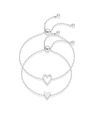 Silver heart bracelet set featuring hollow and solid charms with an adjustable clasp - Silver 2-Piece Heart Bolo Bracelet Set (0034-Silver)