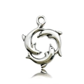 Tibetan silver alloy triple dolphin circular pendant for DIY necklaces and jewelry - Antique Silver Dolphin Circle 15x20mm