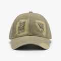 Distressed washed canvas baseball cap in olive green featuring frayed ripped details - Adjustable / Camel
