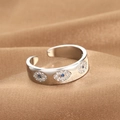 Silver evil eye open ring with white and blue zircon pavé in bohemian style - Evil Eye Row Style (Q-J084) / White Gold