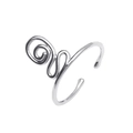 Silver geometric metal open ring with spiral and curve design for beach fashion - Bright Silver Spiral Curve (A-1092)