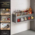 5-grid wall-mounted kitchen spice rack in gunmetal grey with transparent drawers - Gun Grey 2-Tier 5-Grid