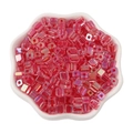 Pink 5mm iridescent square glass beads with AB luster in a white bowl for DIY jewelry - Red