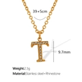 Elegant gold titanium steel necklace featuring letter T pendant with rhinestones - Letter T