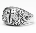 Anello vintage da uomo in acciaio inossidabile argento con croce e finitura testurizzata - US 7 / Stile 2 Croce Vintage (03401)