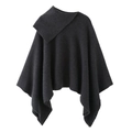 Women's dark grey asymmetrical neck knit poncho cape coat with stylish minimalist design - S / Dark Gray