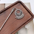 Detail of vintage silver hair stick with floral tassel charms on wooden tray - F0742 Hair Stick-22# (Retro Flower Tassel Ball)
