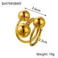 Detailed view of vintage gold titanium steel triple ball ring with size and weight specs - BJ47945BW0/Gold Three Spheres Design