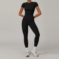 Charcoal black brushed yoga set featuring high-waist leggings and slim-fit short sleeve top - S / Top And Bottom / Short Sleeve + Leggings / Premium Black