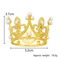 Detail showing 3.7cm height and 5.2cm width of golden pearl mini crown for cake and hair - Mini Gold 01