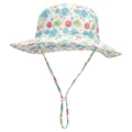 Dettaglio cappello sole bimbi con motivo a margherite e sottogola bianco regolabile - Fiore Blu
