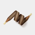Brown and yellow honeycomb woven wide shoulder strap with leather ends and gold hooks - Width 5cm Length 70cm / Brown Strap Gold Buckle